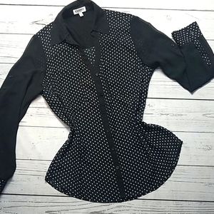 EXPRESS polka dot button down sheer black